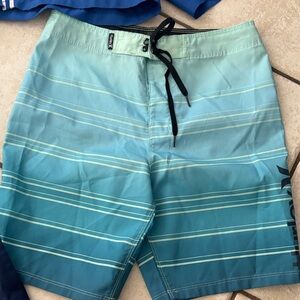 Hurley Teal and Aqua Gradient Stripe Board Shorts